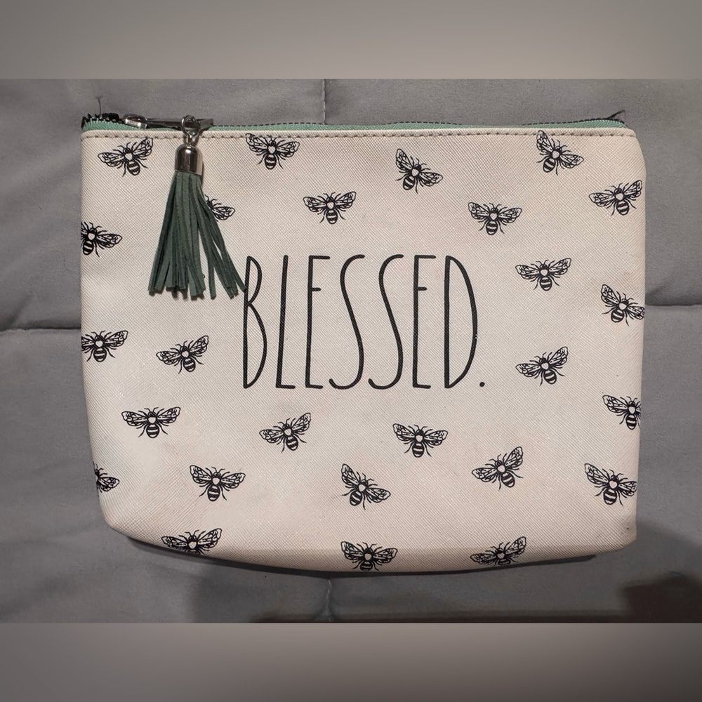 Rae Dunn BLESSED Cream, Black & Teal  Pouch